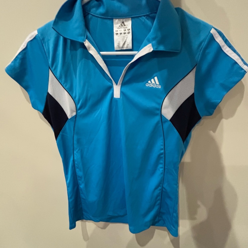 NWOT: Adidas Bright Blue Track Collar Neck Shirt With Black and White St…